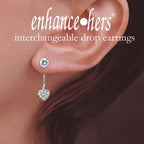 Silver Cubic Zirconia Stud Heart CZ Dangle Interchangeable Enhancers Earrings