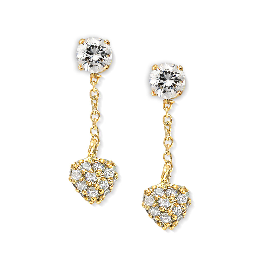 Gold Over Silver Cubic Zirconia Stud Heart CZ Dangle Interchangeable Enhancers