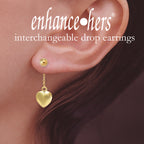Gold Over Silver Beads Dangle Pufffed Heart Interchangeable Enhancers Earrings
