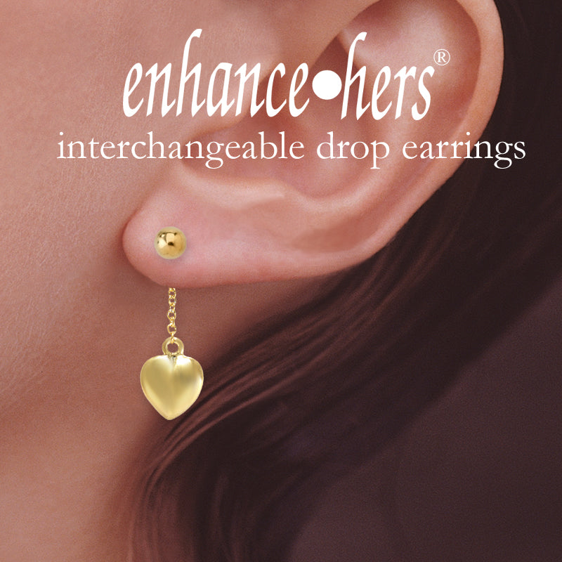 Gold Over Silver Beads Dangle Pufffed Heart Interchangeable Enhancers Earrings