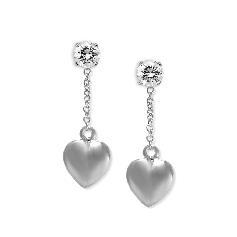 Silver Cubic Zirconia Dangle Pufffed Heart Interchangeable Enhancers Earrings