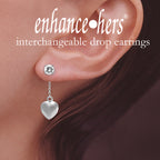 Silver Cubic Zirconia Dangle Pufffed Heart Interchangeable Enhancers Earrings
