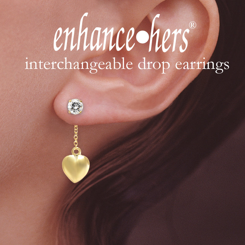 Gold Over Silver Cubic Zirconia Dangle Pufffed Heart Interchangeable Enhancers