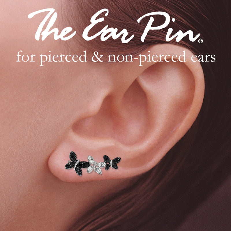 Sterling Silver Cubic Zirconia Butterfly Ear Pin Earrings