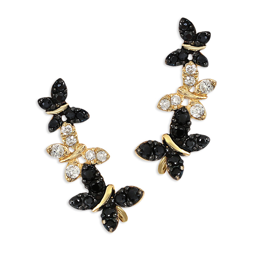 Gold Over Silver Cubic Zirconia Butterfly Ear Pin Earrings