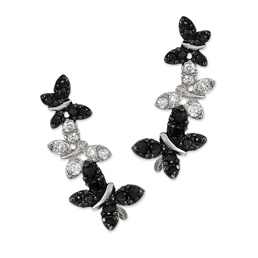 Sterling Silver Cubic Zirconia Butterfly Ear Pin Earrings