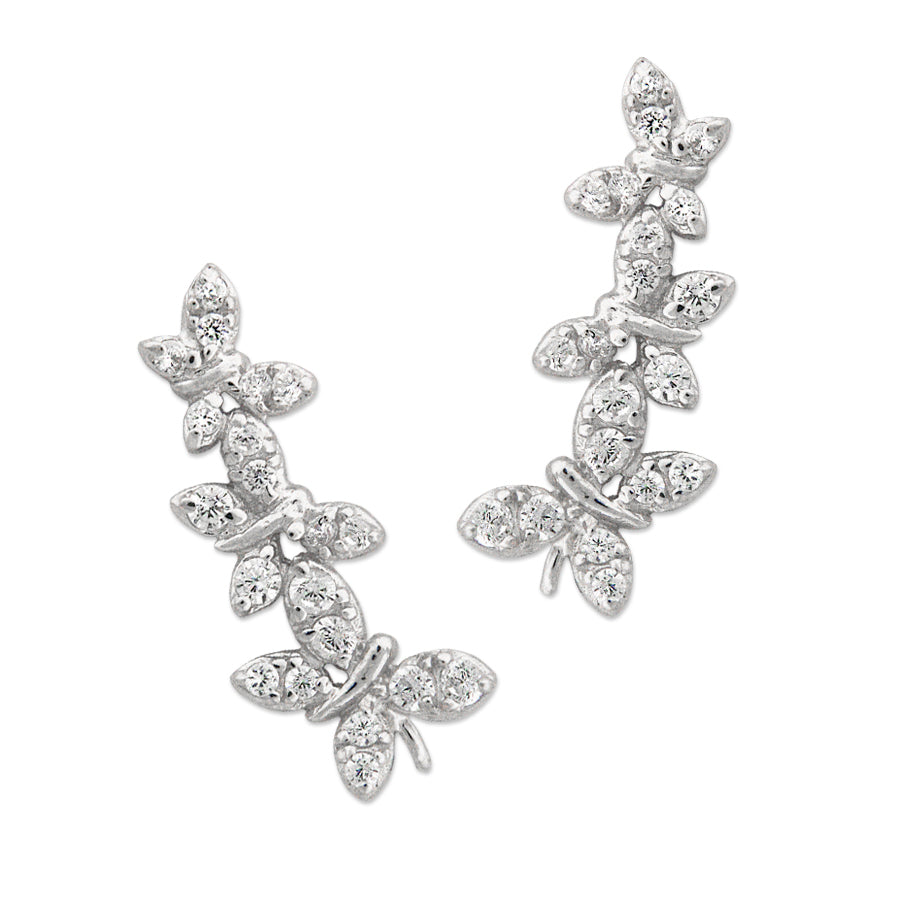 Sterling Silver Cubic Zirconia Butterfly Ear Pin Earrings
