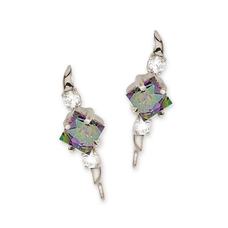 Mystic Topaz & CZ Silver Ear Pin Earrings