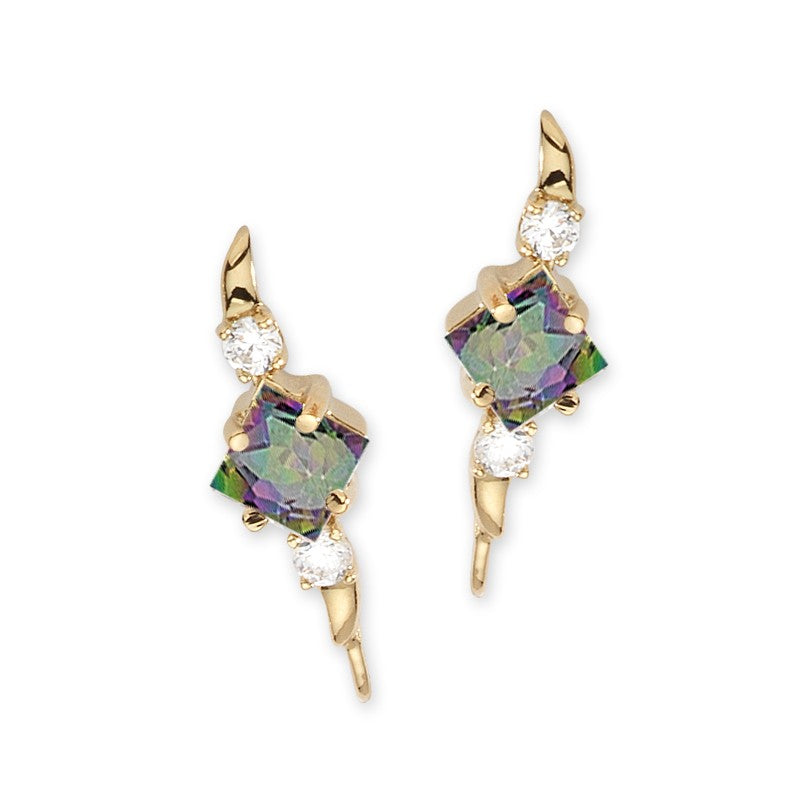 Mystic Topaz & CZ Gold over Silver Ear Pin Earrings