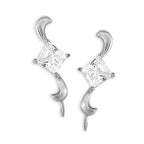 Ear Climbers Earrings Princess Cut Cubic Zirconia Ear Pin Earrings Sterling Silver