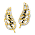 Ear Climber Earrings White and Black Round Cubic Zirconia Angel Wings - Ear Pin Earrings in 18k Gold over Sterling Silver - CZ Ear Crawler Earrings