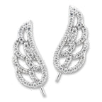 Ear Climber Earrings Cubic Zirconia Angel Wings - Ear Pin Earrings in Sterling Silver - CZ Ear Crawler Earrings