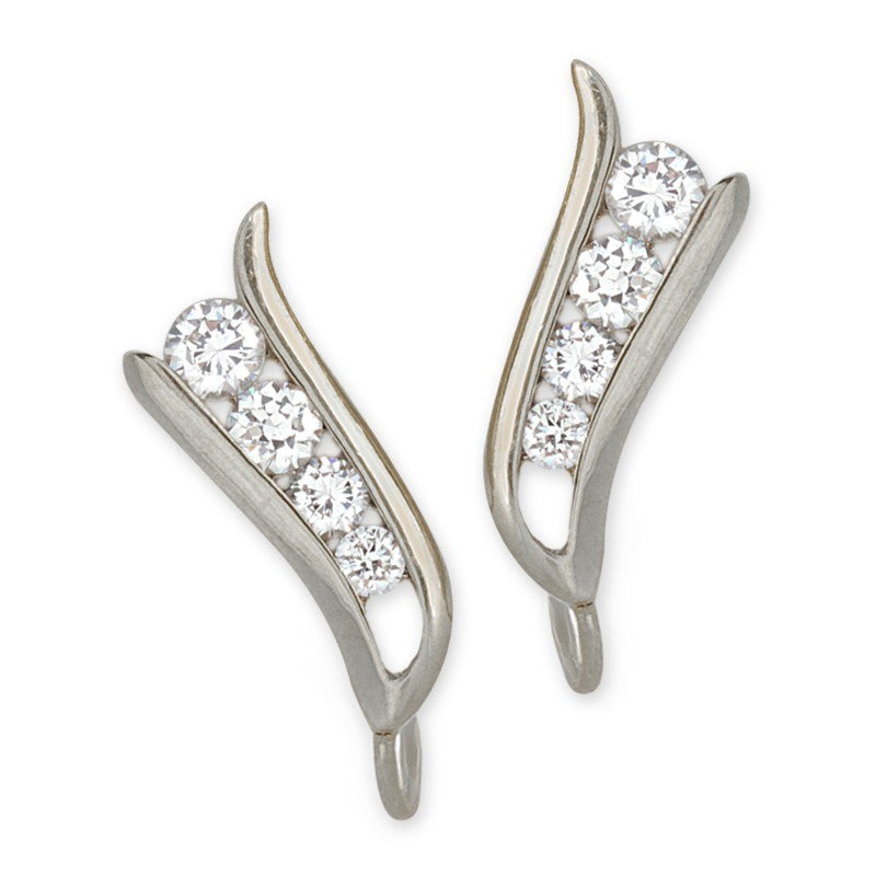 Ear Climber Ear Pin Earrings Graduating Cubic Zirconia Sterling Silver