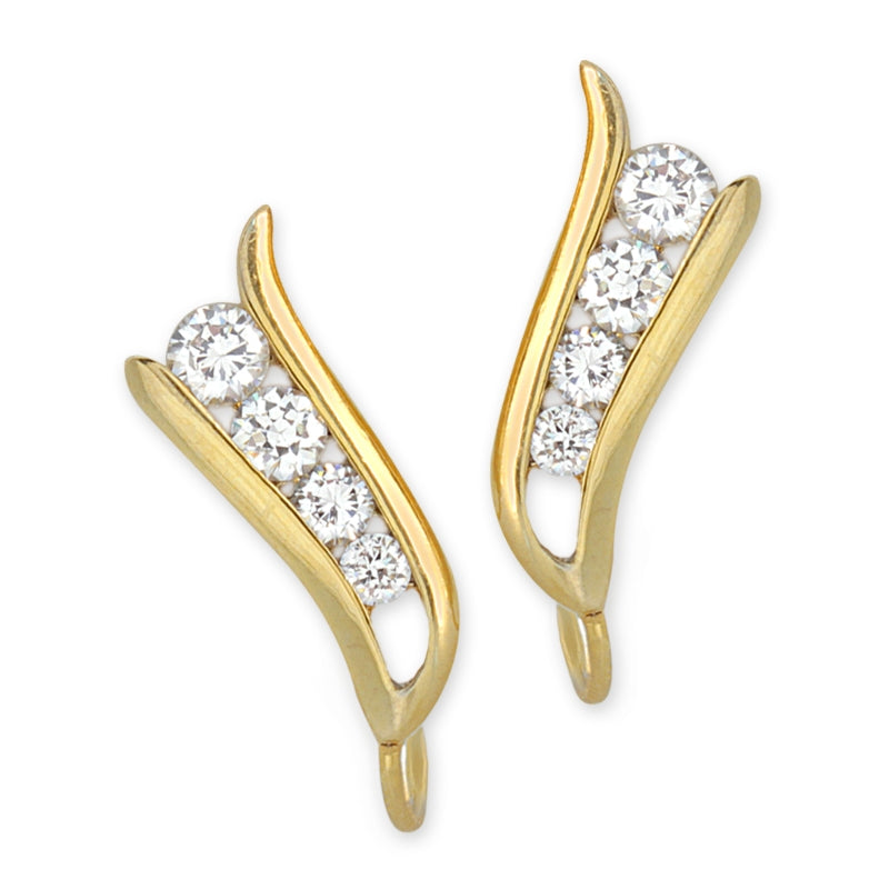 Ear Climber Ear Pin Earrings Graduating Cubic Zirconia 18k Gold Over Silver