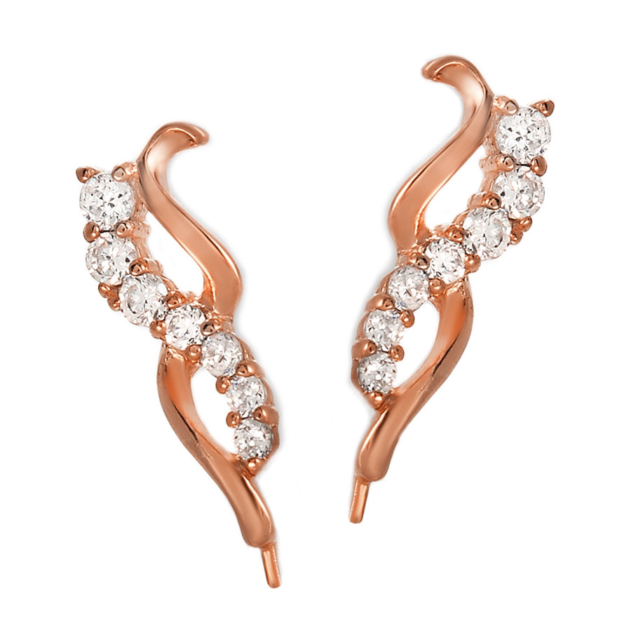 Ear Pin Earclimber Earrings 0.58ct. Graduating Diamond Curves 14k Rose Gold