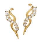 Ear Pin Ear Climber Earrings Graduating Cubic Zirconia Curves Gold Over Silver 