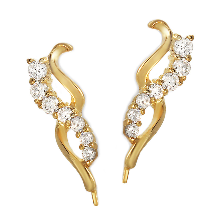 Ear Pin Ear Climber Earrings Graduating Cubic Zirconia Curves Gold Over Silver 