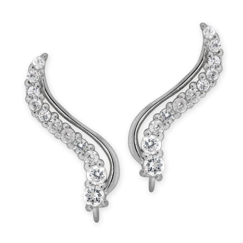 Sterling Silver Cubic Zirconia Graceful Ear Pin Earrings