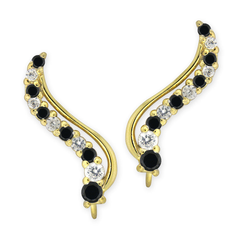 Black Cubic Zirconia Ear Pin Earrings in Silver