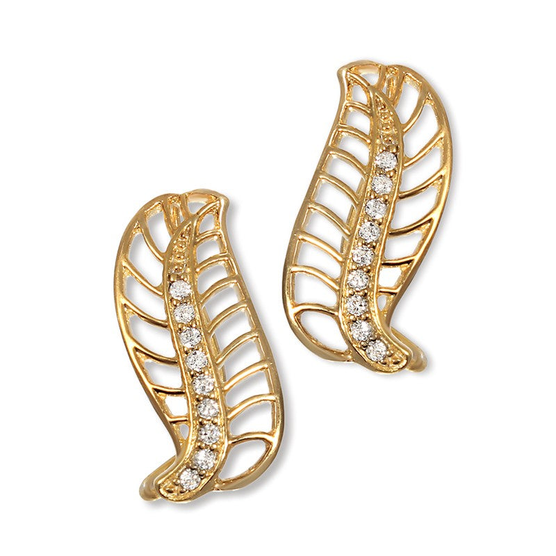 Nature's Leaf CZ Gold over Silver Ear Pin Earrings