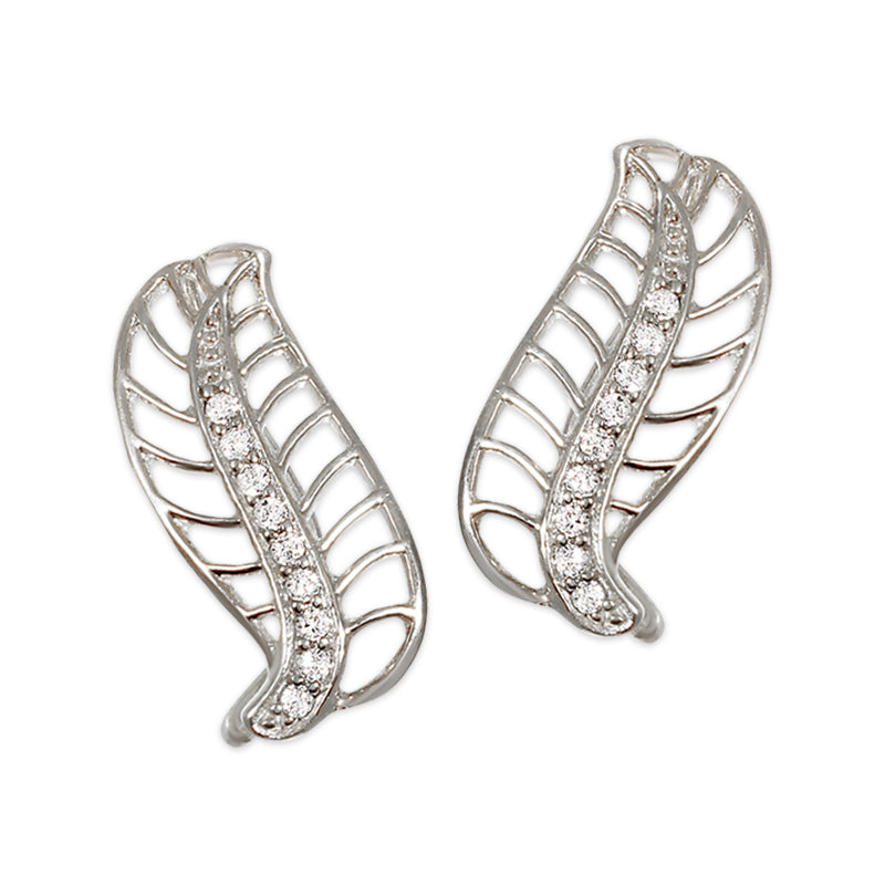 Sterling Silver Cubic Zirconia Nature's Leaf Ear Pin Earrings