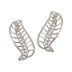 Sterling Silver Cubic Zirconia Nature's Leaf Ear Pin Earrings