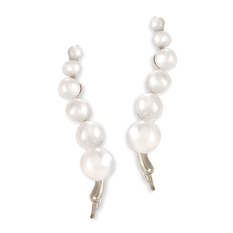Graduating Pearls Silver Ear Pin Earrings