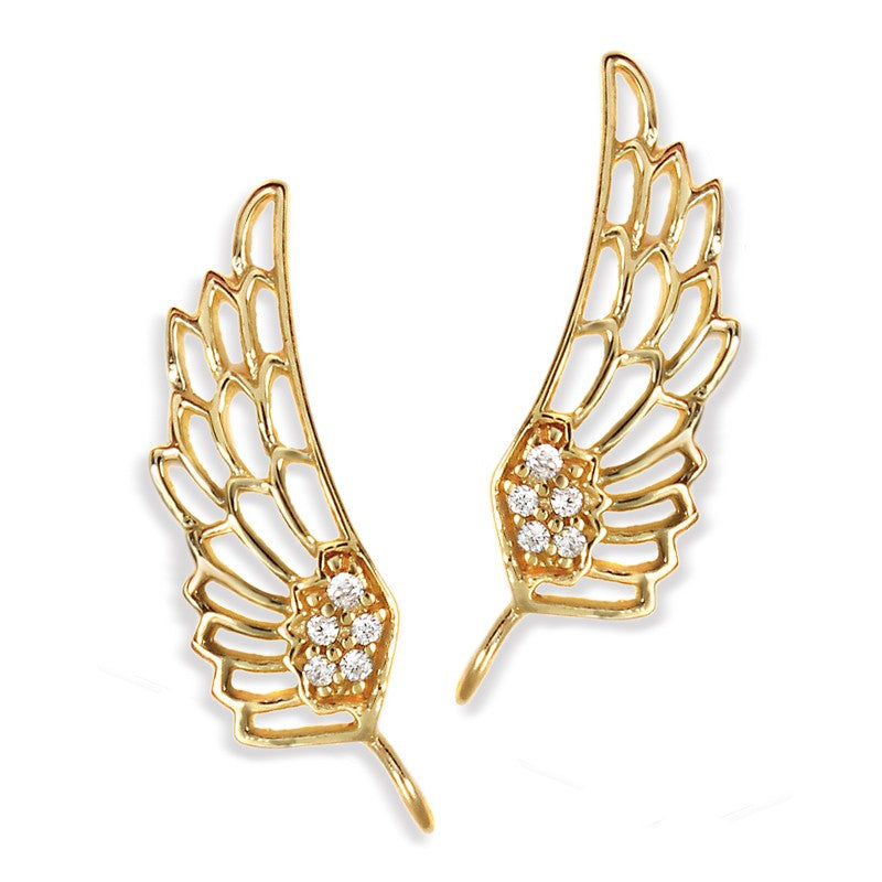 Angel Wings Gold over Silver Ear Pin Earrings