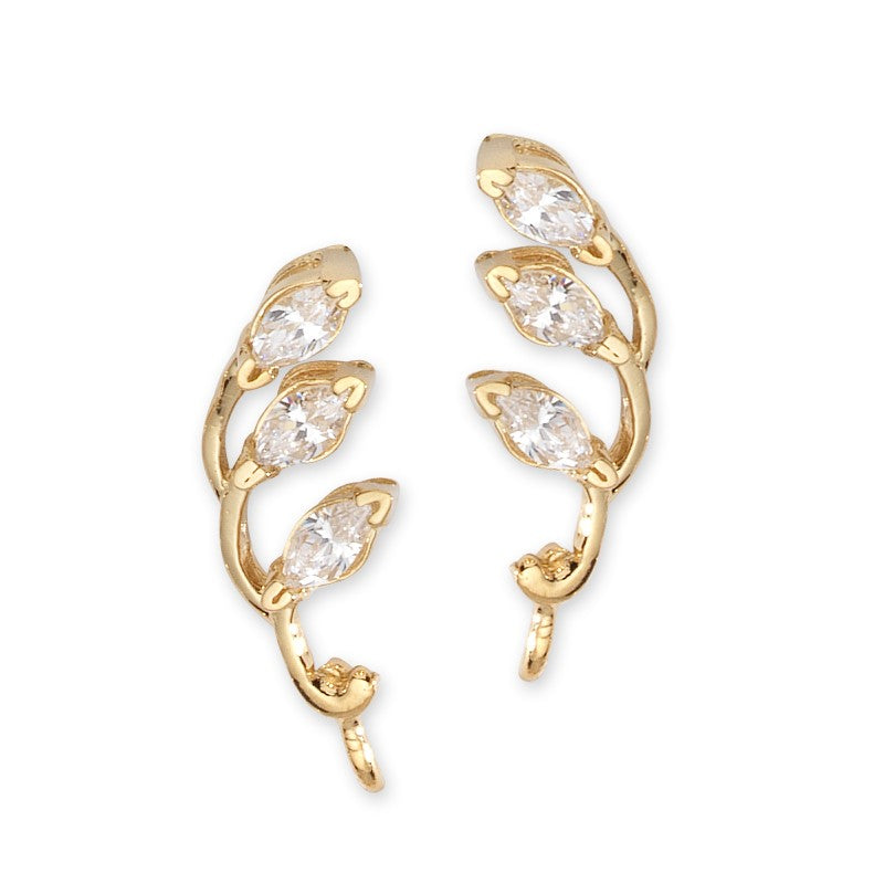 Ear Climber Earrrings Ear Pin Cubic Zirconia Triple Marquise 18k Gold Over Silver