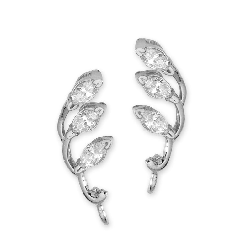 Ear Climber Earrrings Ear Pin Cubic Zirconia Triple Marquise Sterling Silver