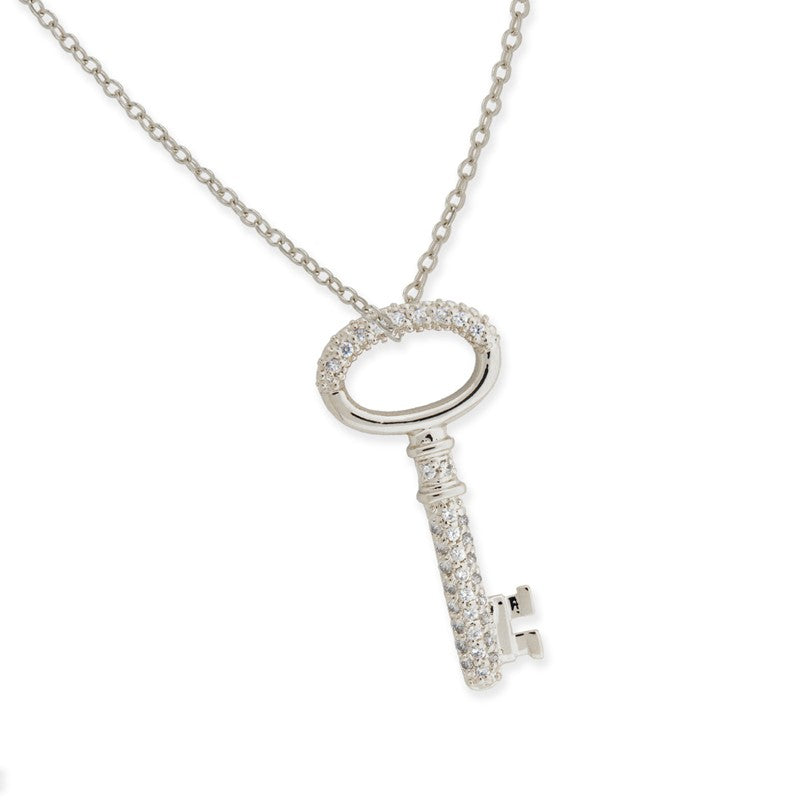 Silver Cubic Zirconia Oval Top Key Pendant