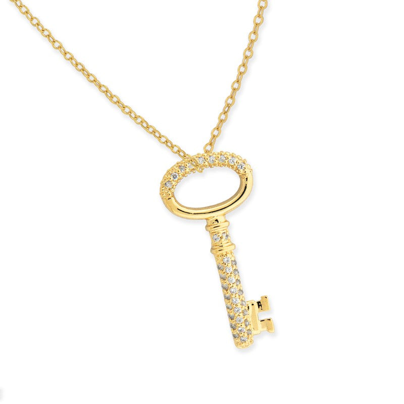 Gold over Silver Cubic Zirconia Oval Top Key Pendant