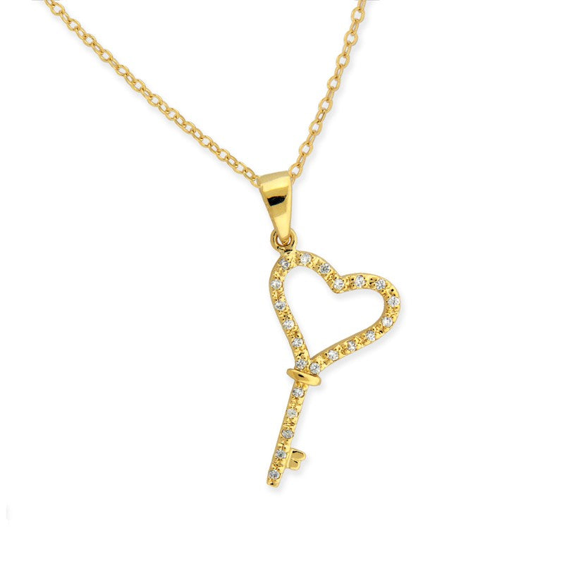 Gold over Silver Cubic Zirconia Angled Key Pendant