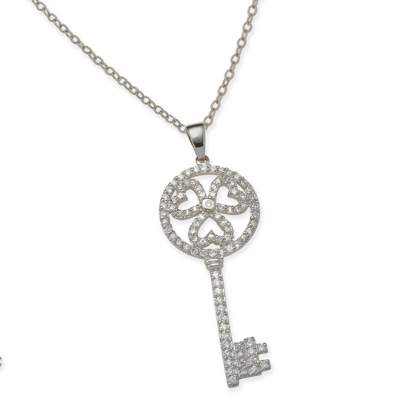 Silver Trinity of Hearts CZ Key Pendant