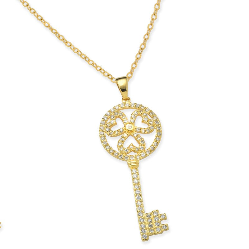 Gold over Silver Trinity of Hearts CZ Key Pendant
