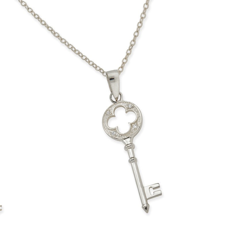 Silver Cubic Zirconia Venice Key Pendant