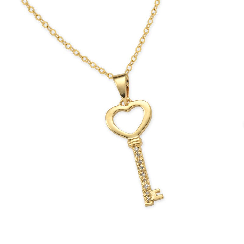 Gold over Silver Cubic Zirconia Heart Key Pendant 
