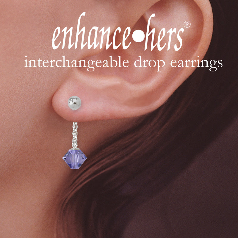 Silver Bead Swarovski Crystal Dangle Interchangeable Enhancers Earrings