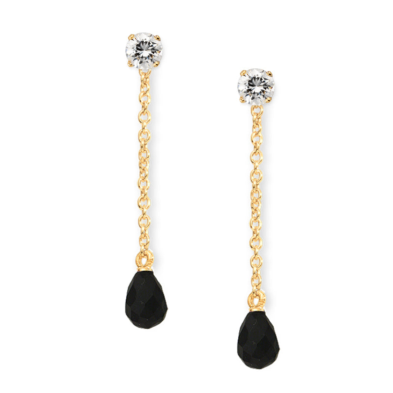 Gold Over Silver Cubic Zirconia Stud Black Onyx Briolette Dangle Interchangeable Enhancers