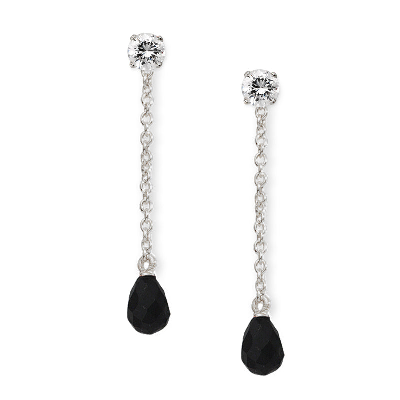 Sterling Silver Cubic Zirconia Stud Black Onyx Briolette Dangle Interchangeable Enhancers