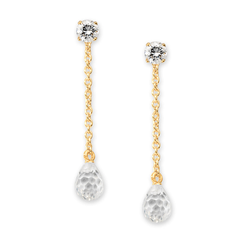 Gold Over Silver Cubic Zirconia Stud CZ Briolette Dangle Interchangeable Enhancers