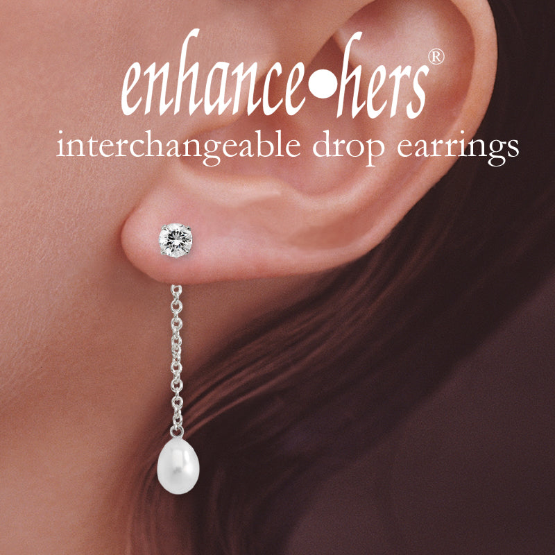 Sterling Silver Cubic Zirconia Stud Teardrop Pearl Dangle Interchangeable Enhancers