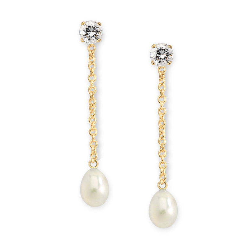 Gold Over Silver Cubic Zirconia Stud Teardrop Pearl Dangle Interchangeable Enhancers