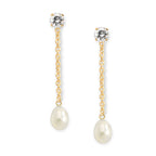 Gold Over Silver Cubic Zirconia Stud Teardrop Pearl Dangle Interchangeable Enhancers
