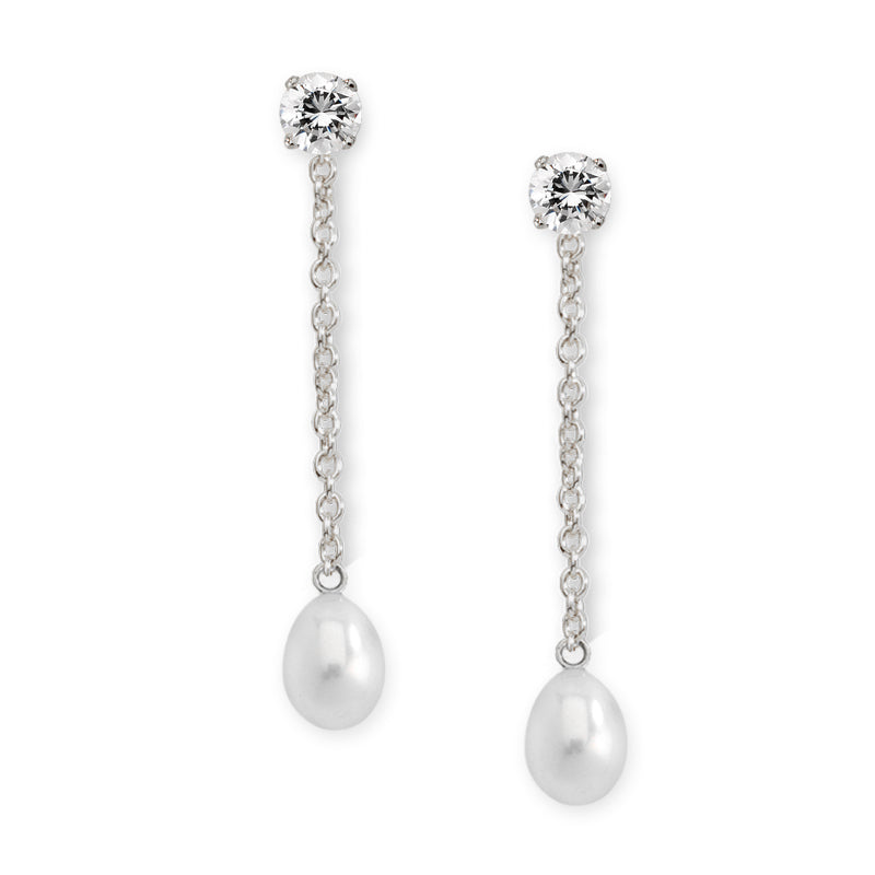 Sterling Silver Cubic Zirconia Stud Teardrop Pearl Dangle Interchangeable Enhancers