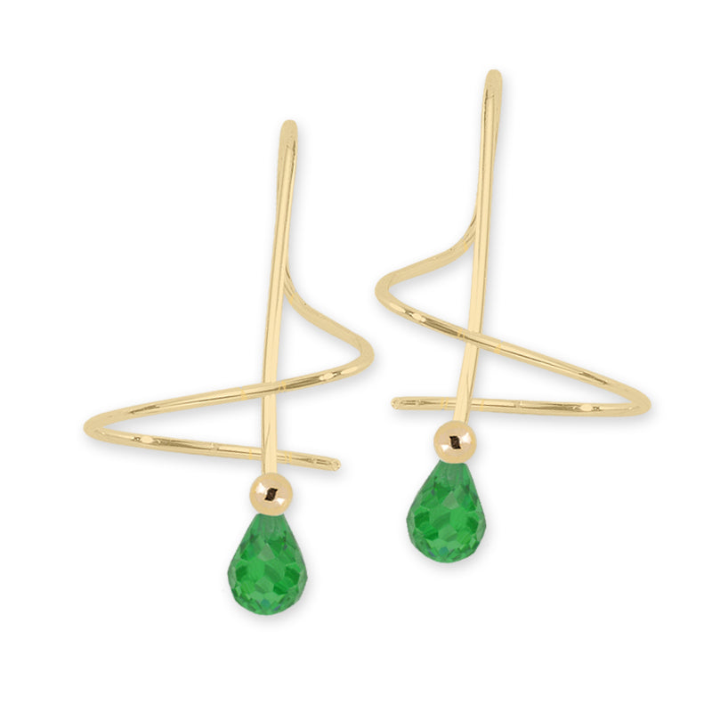 Emerald Briolette Earspirals Earrings
