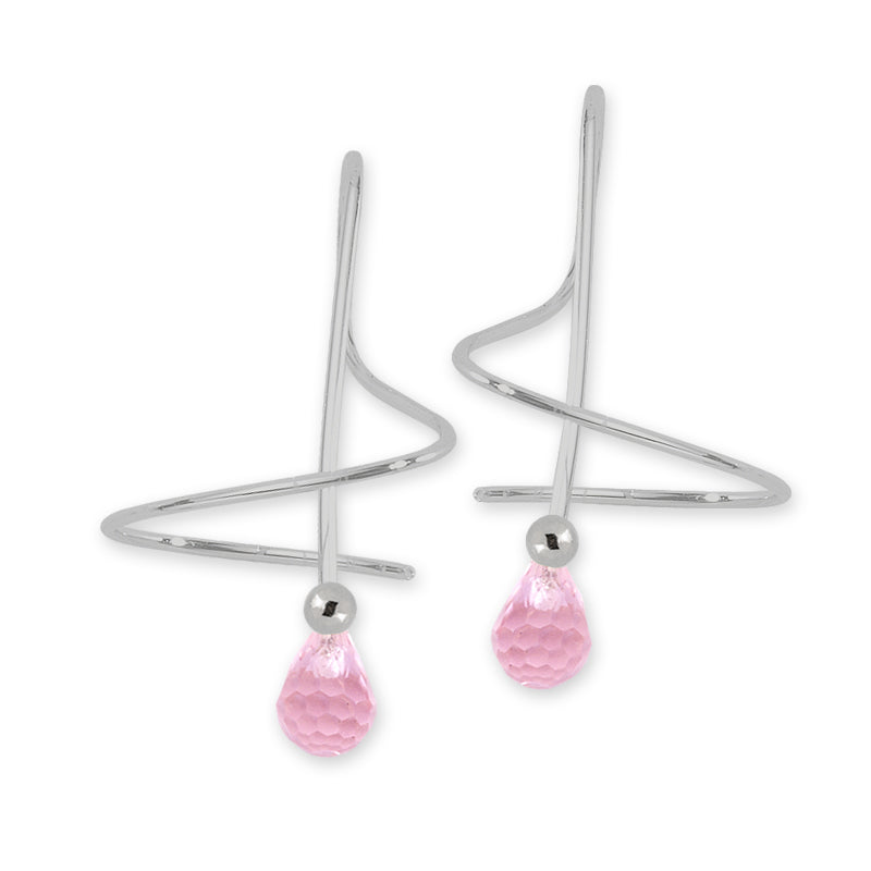 Pink Cubic Zirconia Briolette Earspirals Earrings