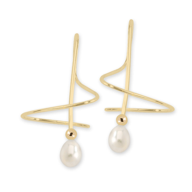 Teadrop Cultured Pearl Earspirals Earrings in 18k Gold over Sterling Silver