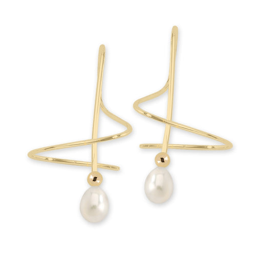 Teadrop Cultured Pearl Earspirals Earrings in 18k Gold over Sterling Silver