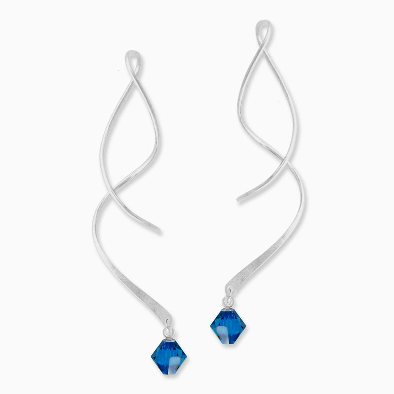 Silver Swarovski Birthstone Crystal Dangle Spinner Earrings